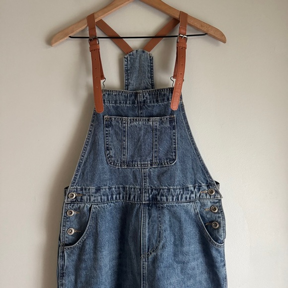 Amazon Distressed Suspender Denim Long Overall A-Line Pinafore Dress Small - Picture 3 of 9